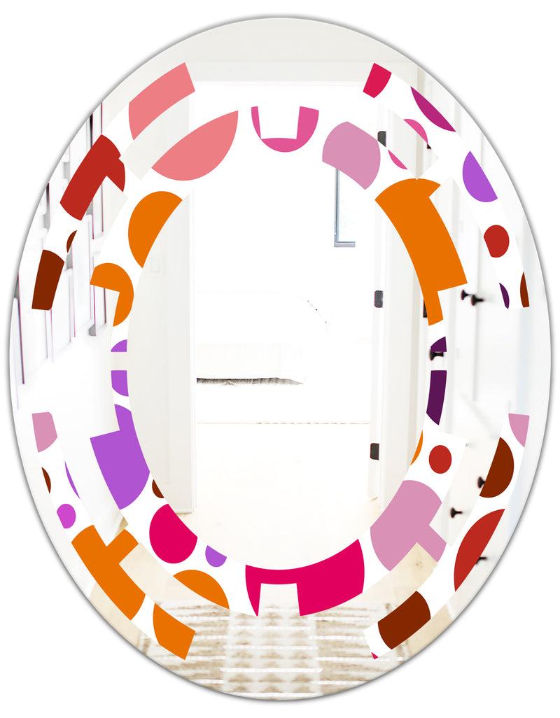 DesignQ Abstract Geometric Circular Retro II - Modern Round Or Oval Wall Mirror - Space