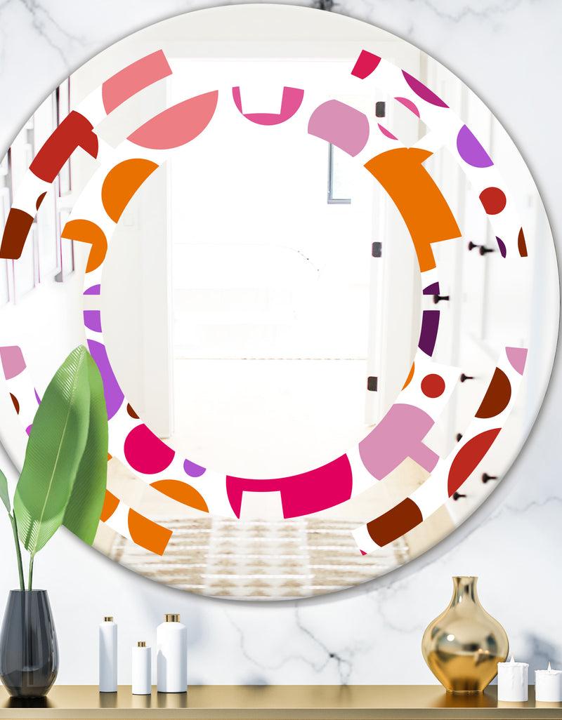 DesignQ Abstract Geometric Circular Retro II - Modern Round or Oval Wall Mirror - Space
