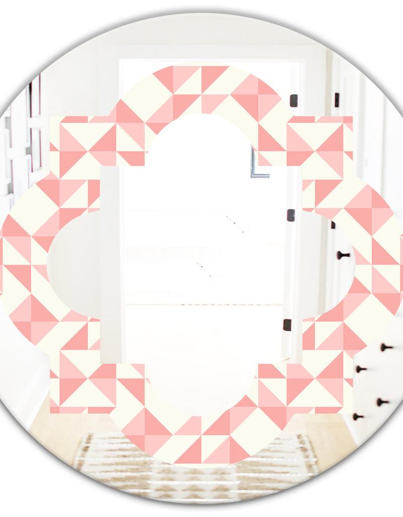 DesignQ Abstract Geometric Pattern Patchwork Quilting - Modern Round Or Oval Wall Mirror - Quatrefoil