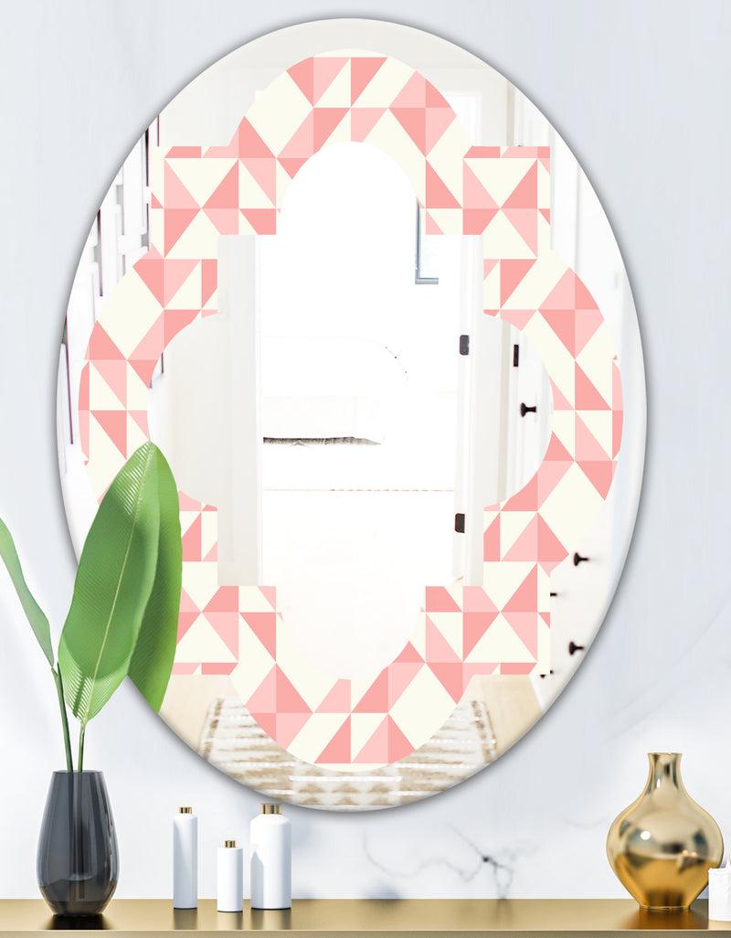 DesignQ Abstract Geometric Pattern Patchwork Quilting - Modern Round Or Oval Wall Mirror - Quatrefoil