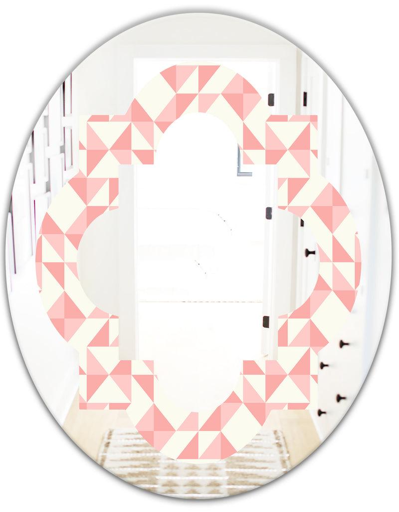 DesignQ Abstract Geometric Pattern Patchwork Quilting - Modern Round Or Oval Wall Mirror - Quatrefoil