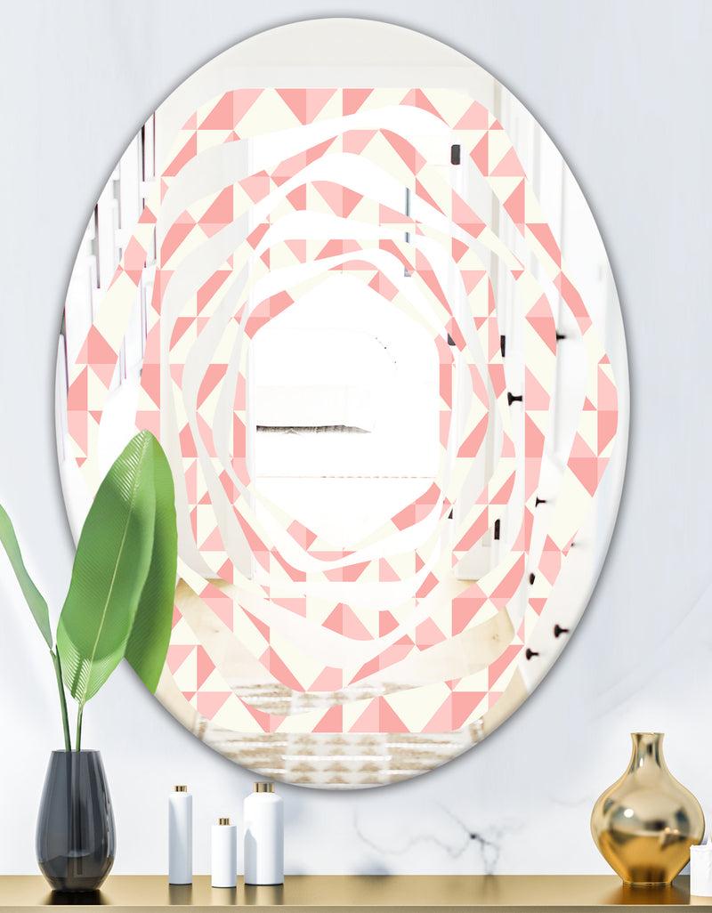 DesignQ Abstract Geometric Pattern Patchwork Quilting - Modern Round Or Oval Wall Mirror - Whirl
