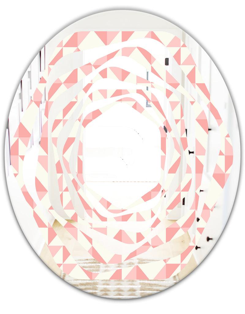 DesignQ Abstract Geometric Pattern Patchwork Quilting - Modern Round Or Oval Wall Mirror - Whirl