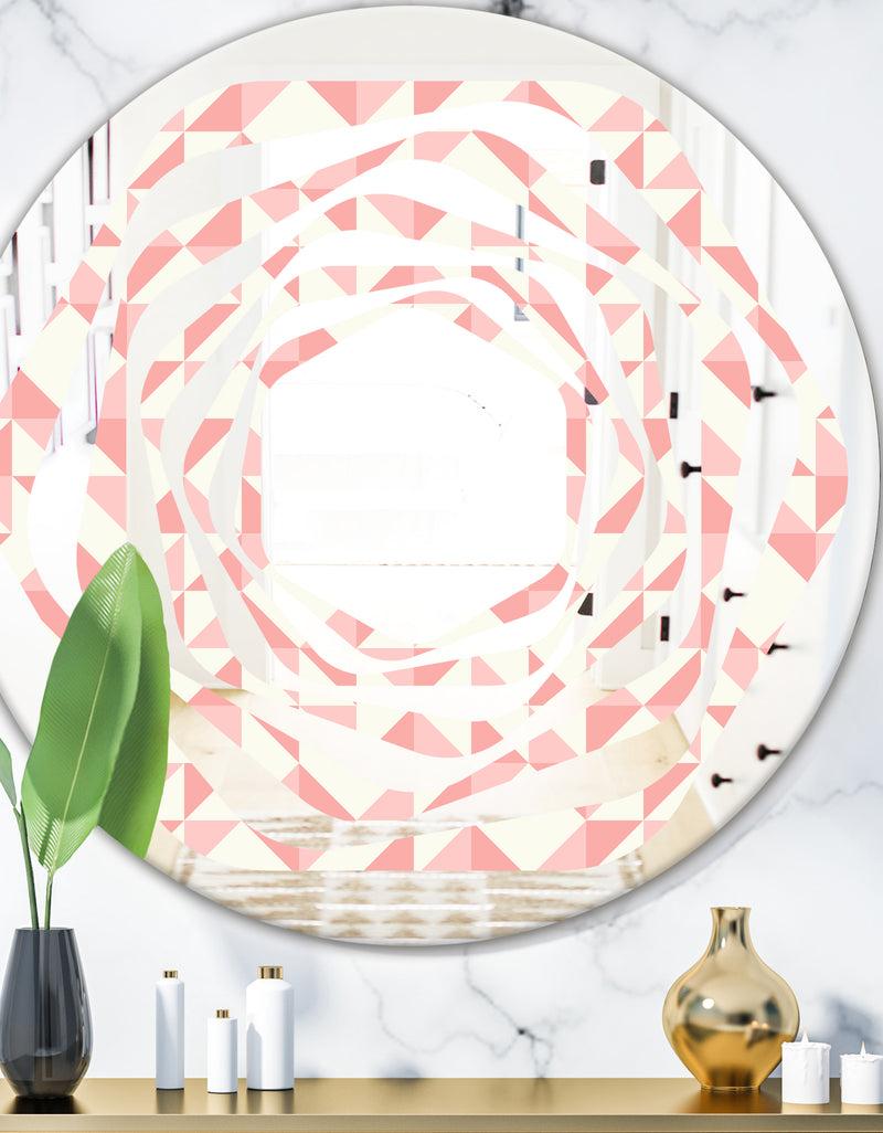 DesignQ Abstract geometric pattern patchwork quilting - Modern Round or Oval Wall Mirror - Whirl