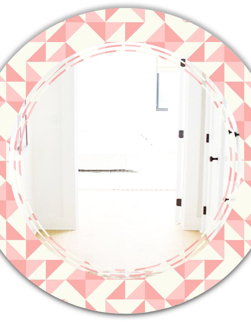 DesignQ Abstract Geometric Pattern Patchwork Quilting - Modern Round Or Oval Wall Mirror - Triple C