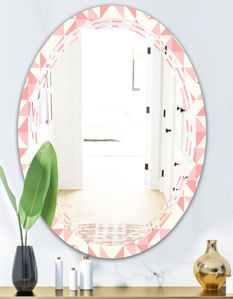 DesignQ Abstract Geometric Pattern Patchwork Quilting - Modern Round Or Oval Wall Mirror - Triple C