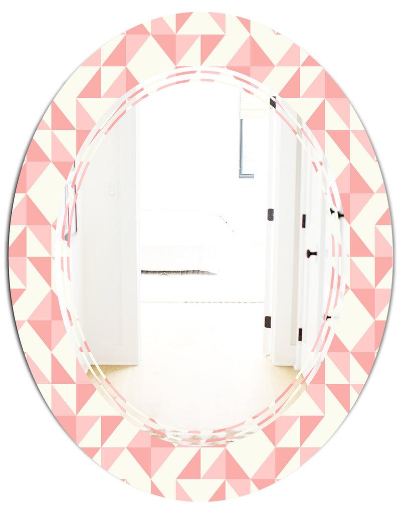 DesignQ Abstract Geometric Pattern Patchwork Quilting - Modern Round Or Oval Wall Mirror - Triple C