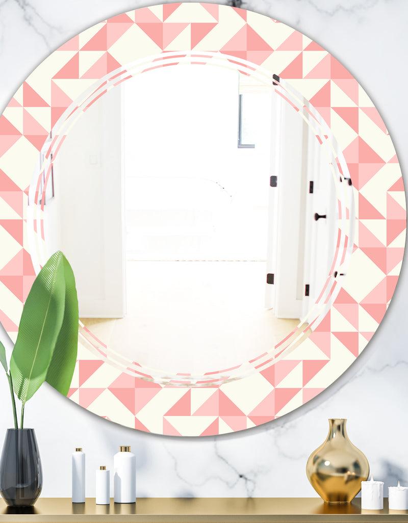 DesignQ Abstract geometric pattern patchwork quilting - Modern Round or Oval Wall Mirror - Triple C