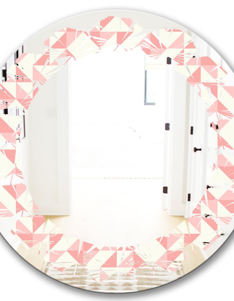 DesignQ Abstract Geometric Pattern Patchwork Quilting - Modern Round Or Oval Wall Mirror - Leaves