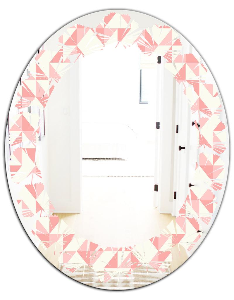 DesignQ Abstract Geometric Pattern Patchwork Quilting - Modern Round Or Oval Wall Mirror - Leaves