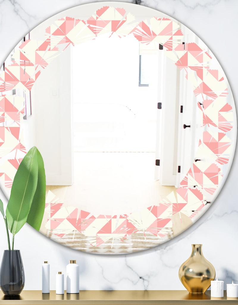 DesignQ Abstract geometric pattern patchwork quilting - Modern Round or Oval Wall Mirror - Leaves