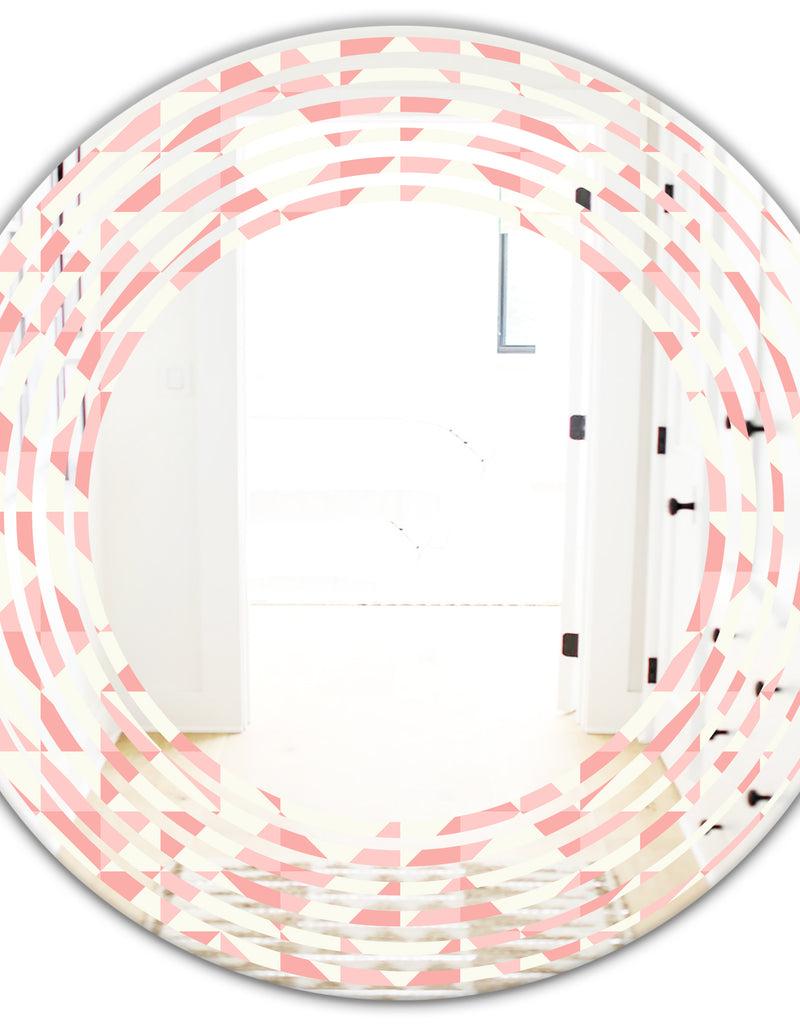 DesignQ Abstract Geometric Pattern Patchwork Quilting - Modern Round Or Oval Wall Mirror - Wave