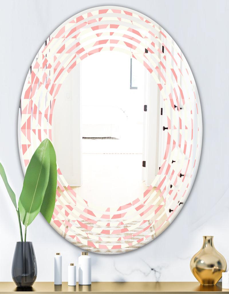 DesignQ Abstract Geometric Pattern Patchwork Quilting - Modern Round Or Oval Wall Mirror - Wave