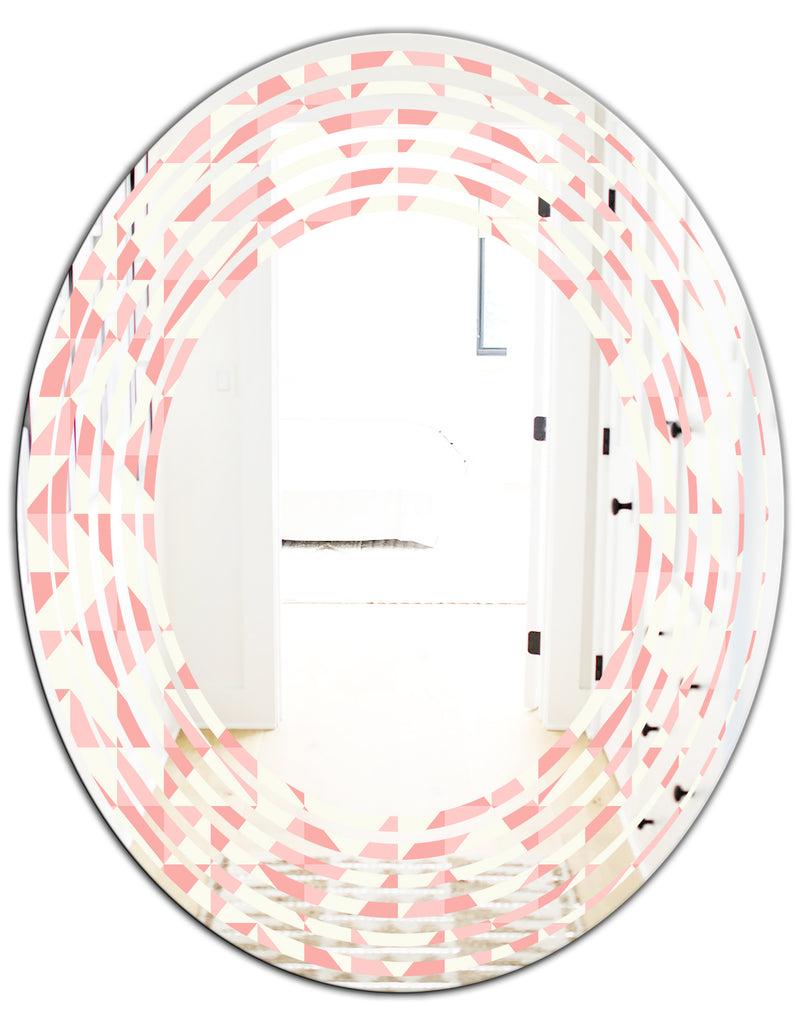 DesignQ Abstract Geometric Pattern Patchwork Quilting - Modern Round Or Oval Wall Mirror - Wave