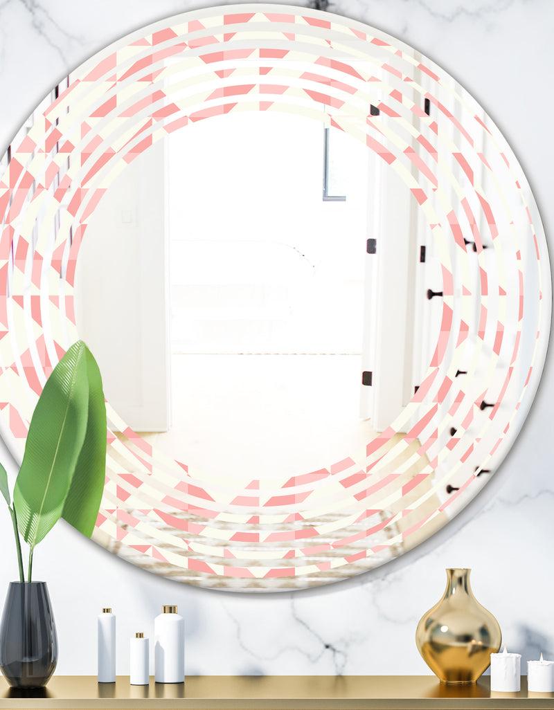 DesignQ Abstract geometric pattern patchwork quilting - Modern Round or Oval Wall Mirror - Wave