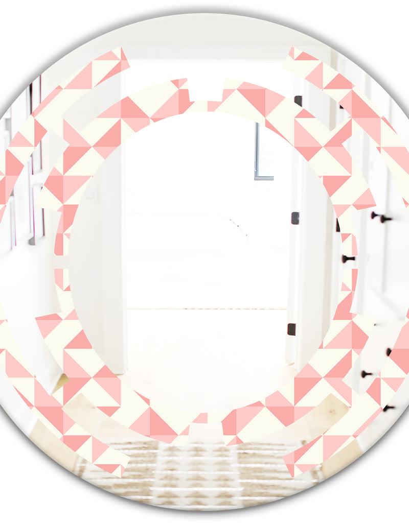 DesignQ Abstract Geometric Pattern Patchwork Quilting - Modern Round Or Oval Wall Mirror - Space