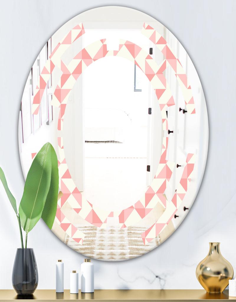 DesignQ Abstract Geometric Pattern Patchwork Quilting - Modern Round Or Oval Wall Mirror - Space