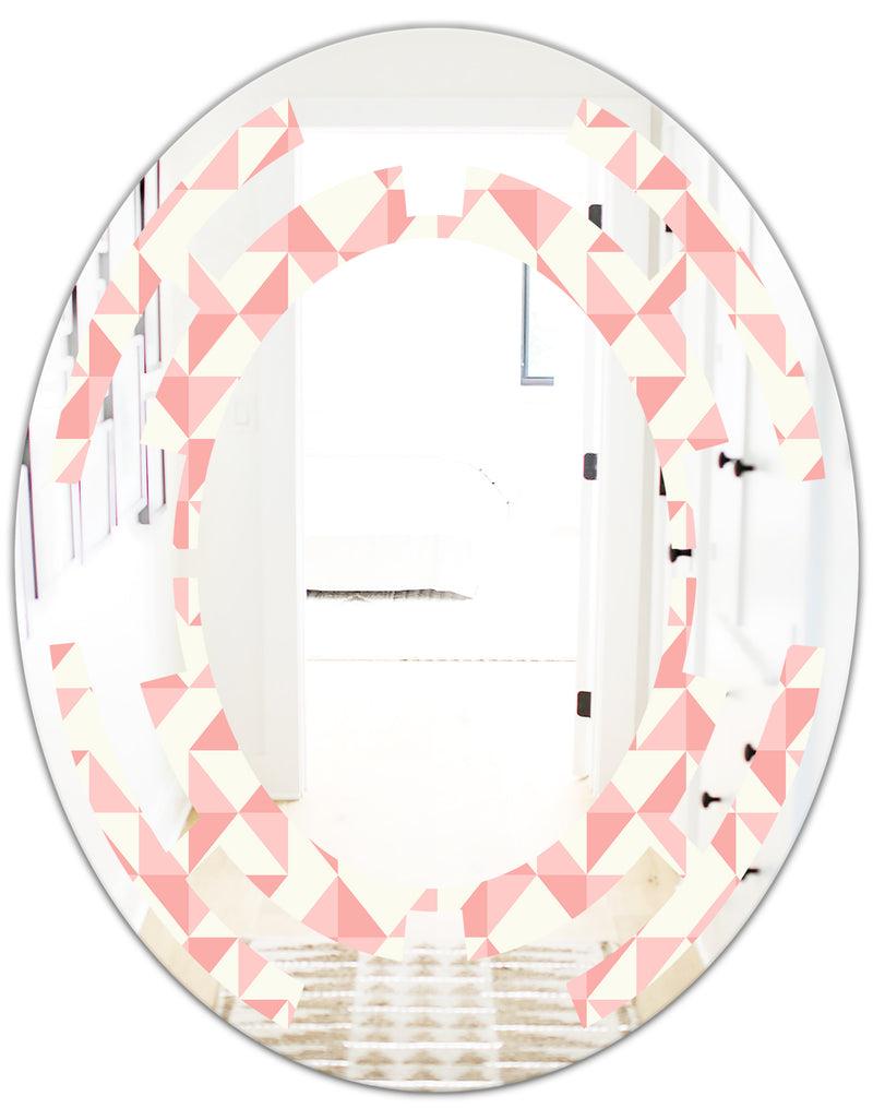 DesignQ Abstract Geometric Pattern Patchwork Quilting - Modern Round Or Oval Wall Mirror - Space