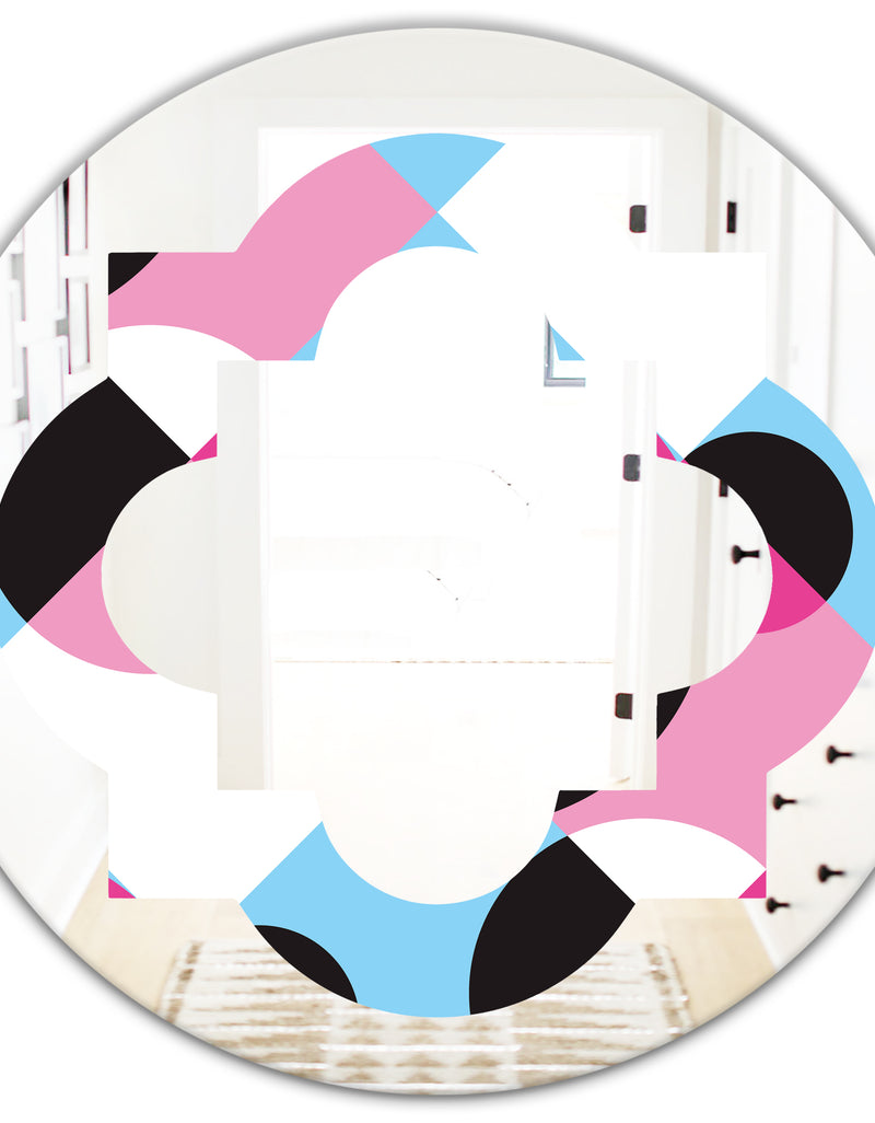 DesignQ Abstract Geometric Retro I - Modern Round Or Oval Wall Mirror - Quatrefoil
