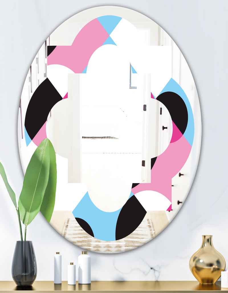 DesignQ Abstract Geometric Retro I - Modern Round Or Oval Wall Mirror - Quatrefoil
