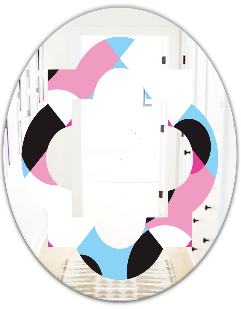 DesignQ Abstract Geometric Retro I - Modern Round Or Oval Wall Mirror - Quatrefoil