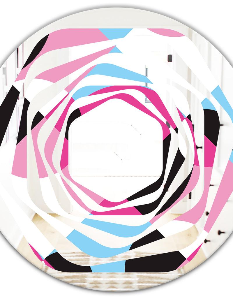 DesignQ Abstract Geometric Retro I - Modern Round Or Oval Wall Mirror - Whirl