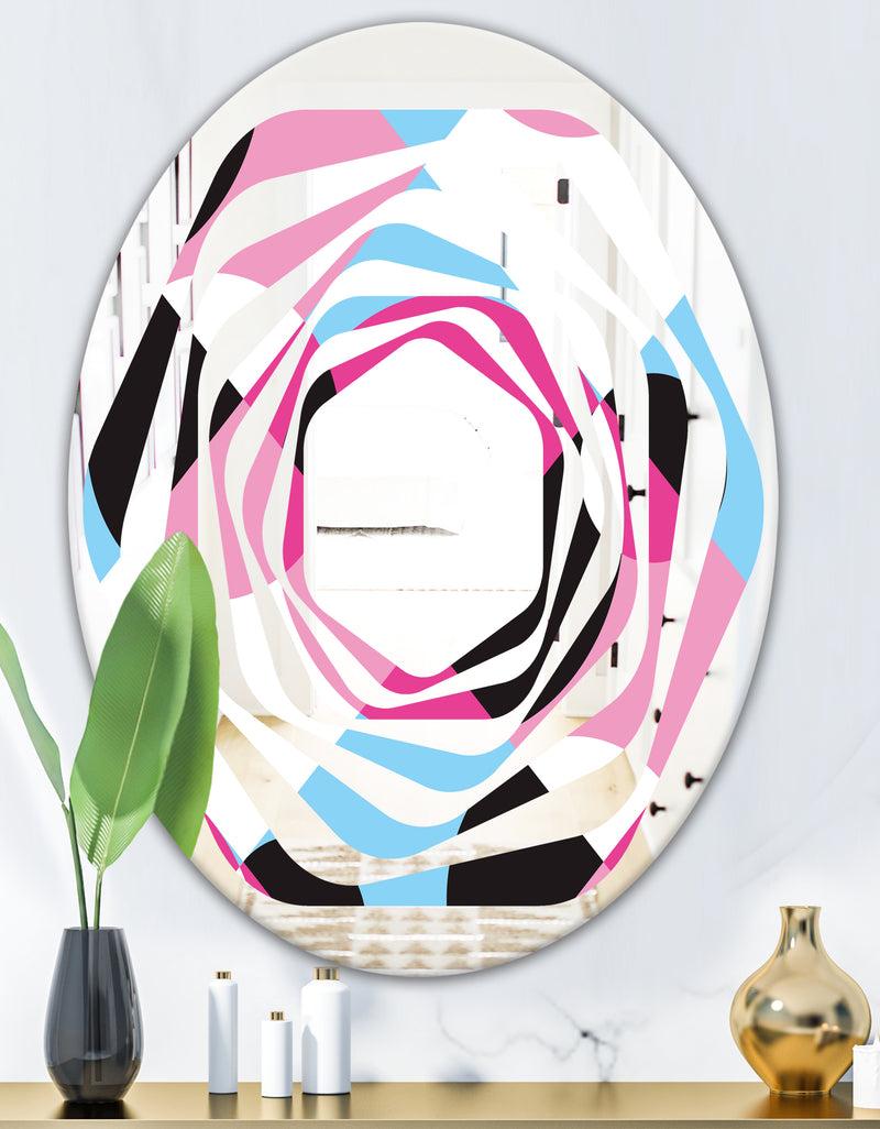DesignQ Abstract Geometric Retro I - Modern Round Or Oval Wall Mirror - Whirl