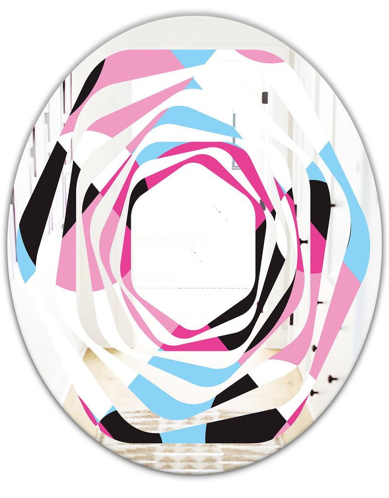 DesignQ Abstract Geometric Retro I - Modern Round Or Oval Wall Mirror - Whirl