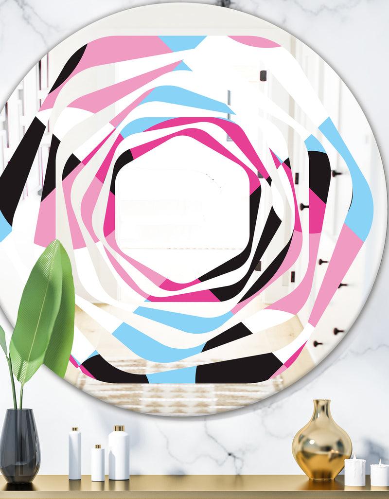 DesignQ Abstract Geometric Retro I - Modern Round or Oval Wall Mirror - Whirl