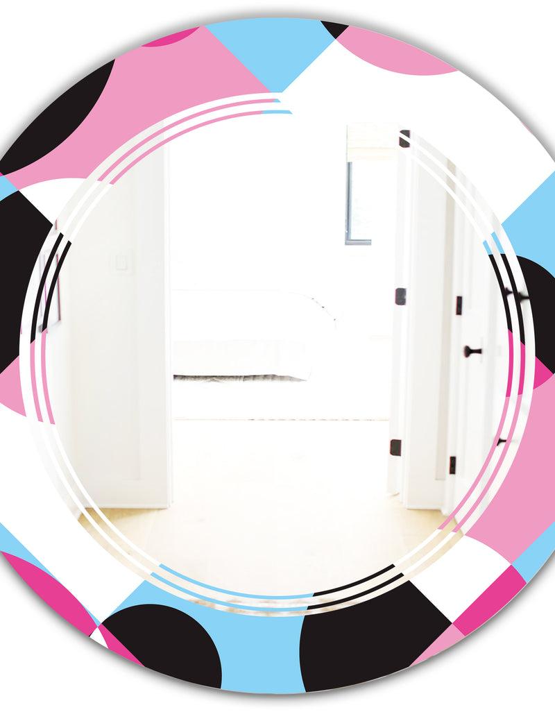 DesignQ Abstract Geometric Retro I - Modern Round Or Oval Wall Mirror - Triple C