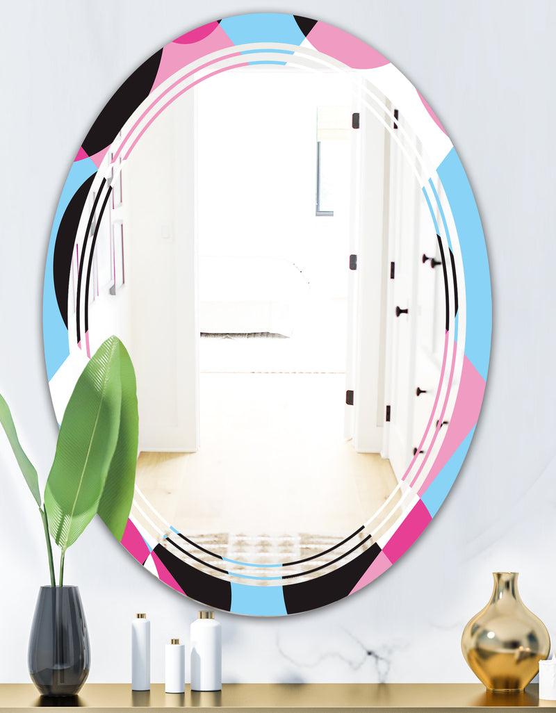 DesignQ Abstract Geometric Retro I - Modern Round Or Oval Wall Mirror - Triple C