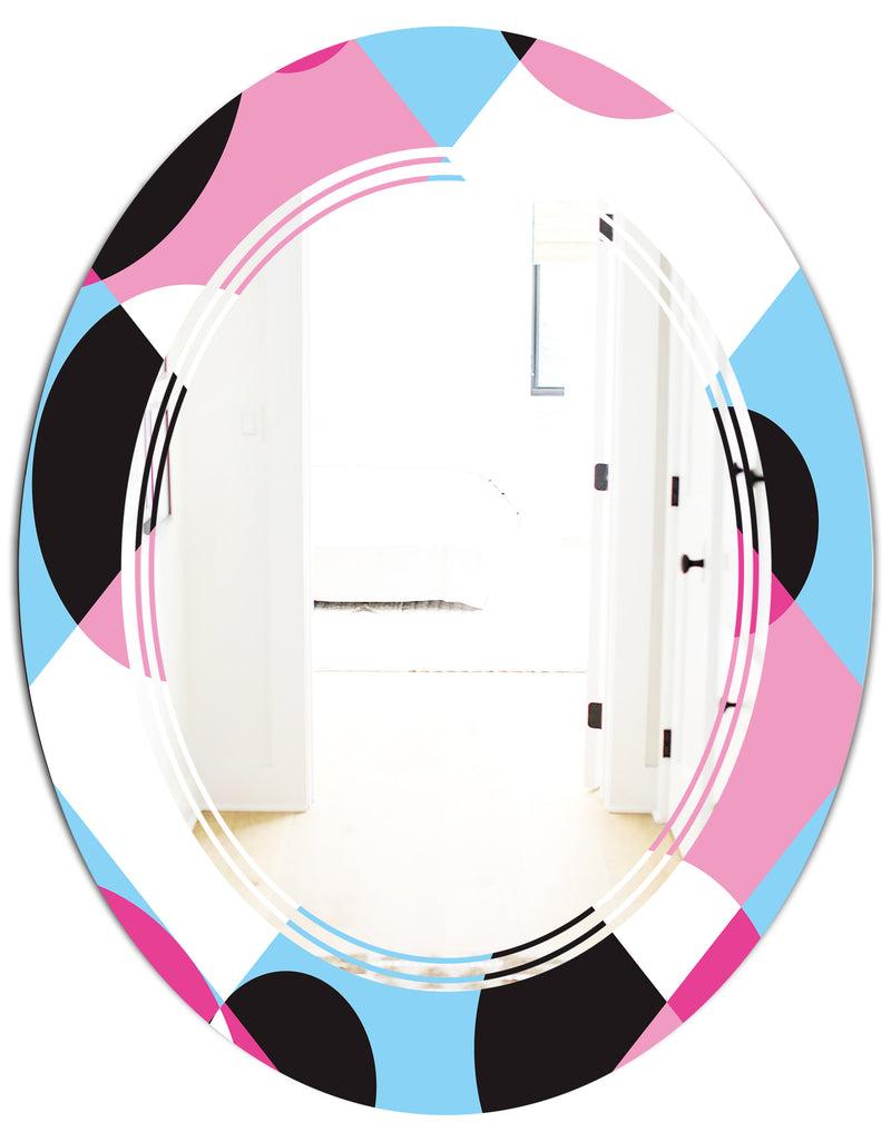 DesignQ Abstract Geometric Retro I - Modern Round Or Oval Wall Mirror - Triple C