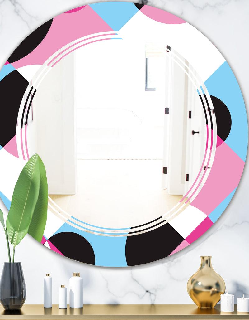 DesignQ Abstract Geometric Retro I - Modern Round or Oval Wall Mirror - Triple C