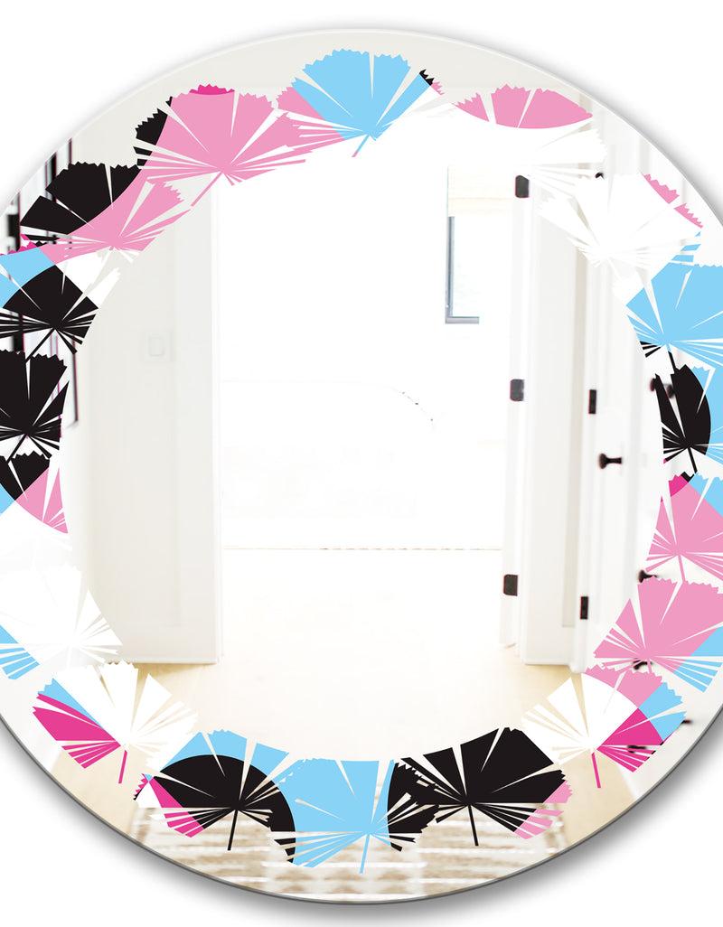 DesignQ Abstract Geometric Retro I - Modern Round Or Oval Wall Mirror - Leaves