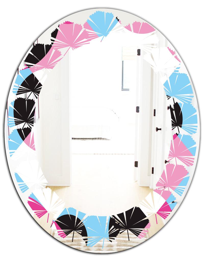 DesignQ Abstract Geometric Retro I - Modern Round Or Oval Wall Mirror - Leaves