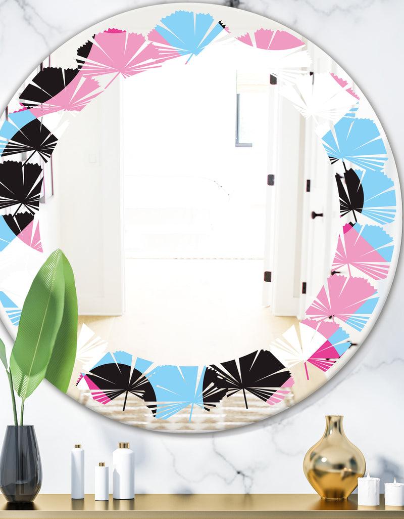 DesignQ Abstract Geometric Retro I - Modern Round or Oval Wall Mirror - Leaves