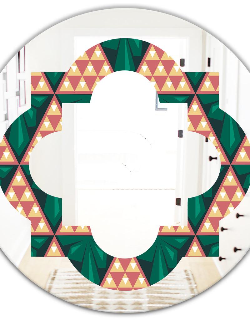 DesignQ Abstract Geometric Retro II - Modern Round Or Oval Wall Mirror - Quatrefoil