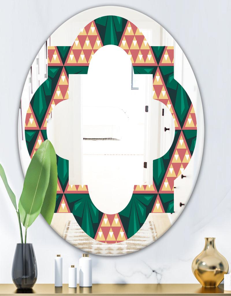 DesignQ Abstract Geometric Retro II - Modern Round Or Oval Wall Mirror - Quatrefoil