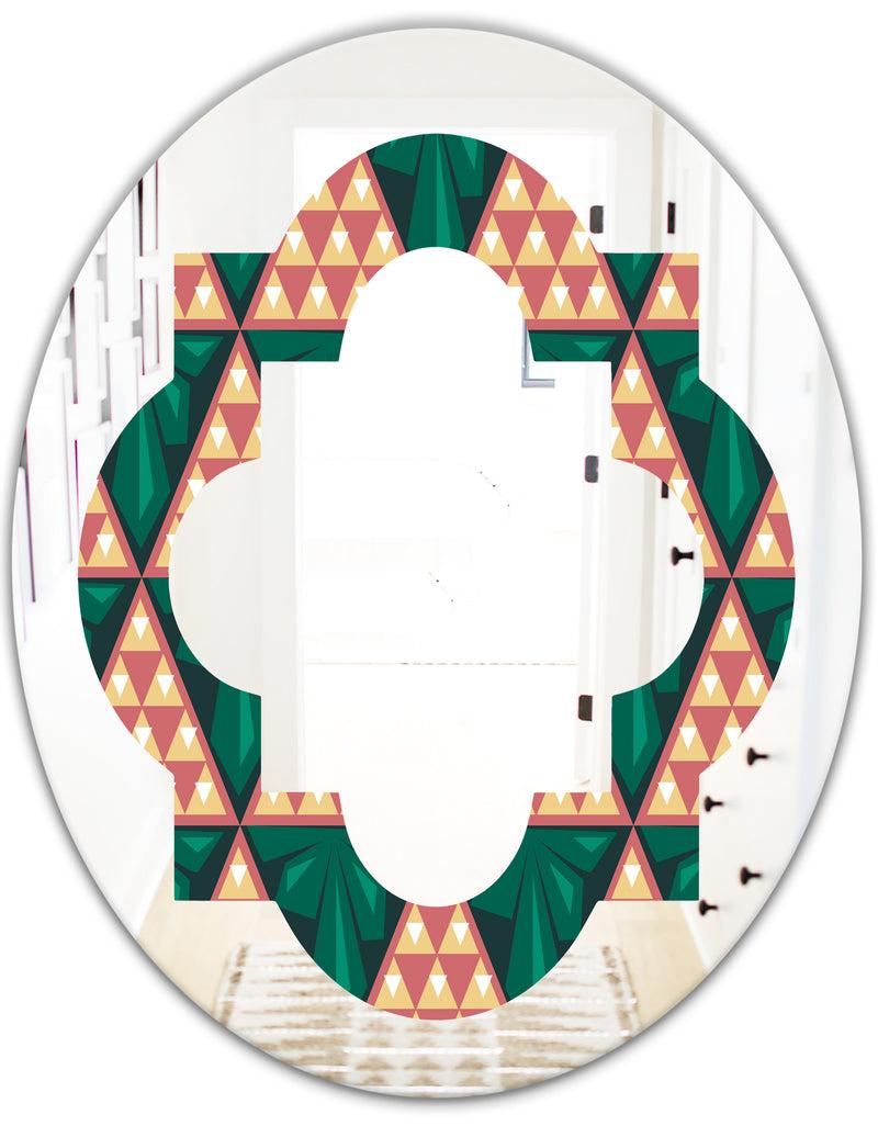 DesignQ Abstract Geometric Retro II - Modern Round Or Oval Wall Mirror - Quatrefoil