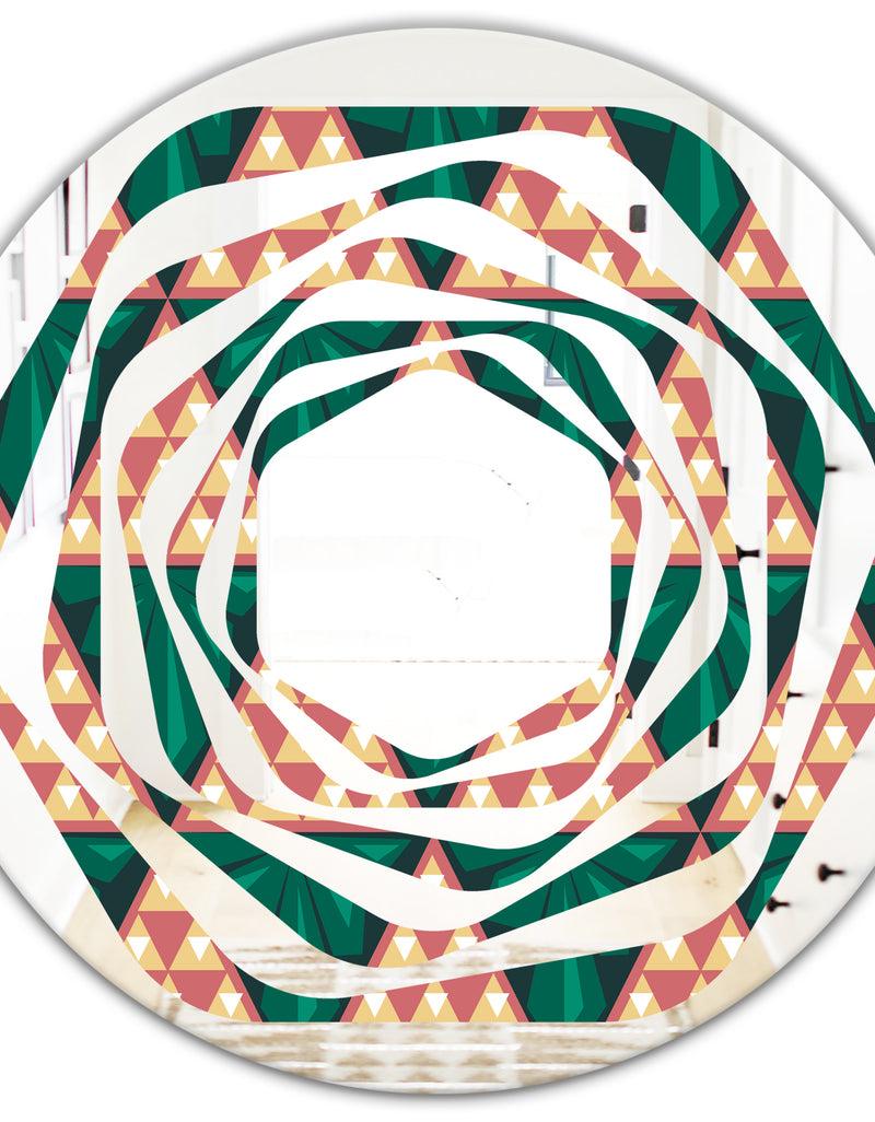 DesignQ Abstract Geometric Retro II - Modern Round Or Oval Wall Mirror - Whirl