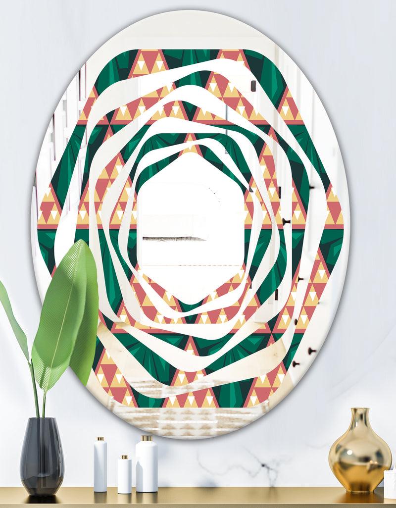 DesignQ Abstract Geometric Retro II - Modern Round Or Oval Wall Mirror - Whirl