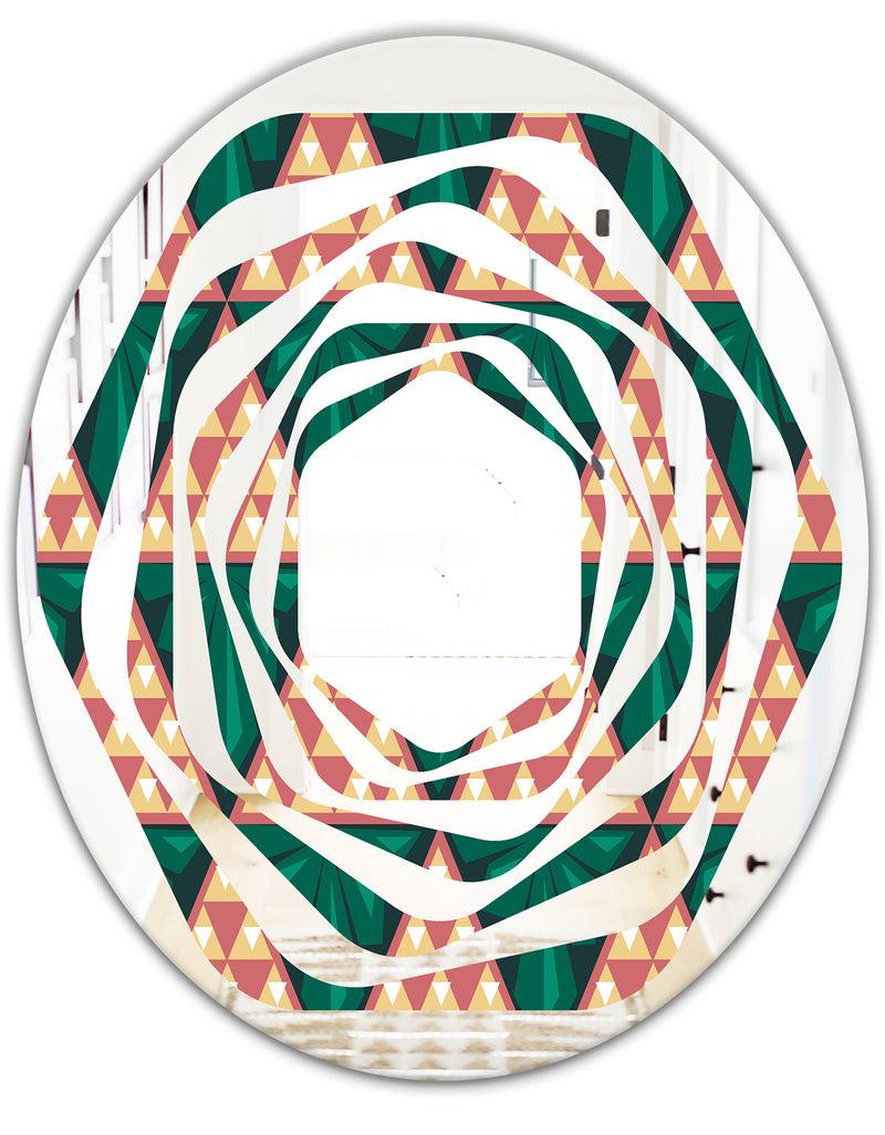 DesignQ Abstract Geometric Retro II - Modern Round Or Oval Wall Mirror - Whirl