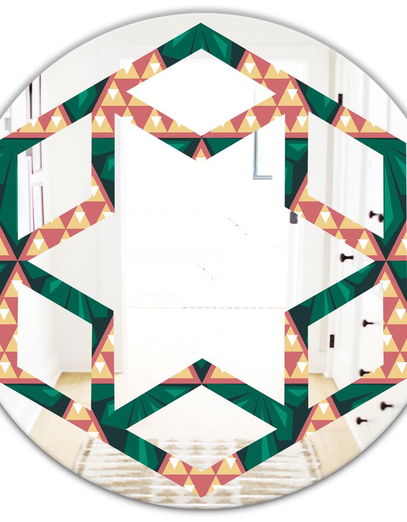 DesignQ Abstract Geometric Retro II - Modern Round Or Oval Wall Mirror - Hexagon Star