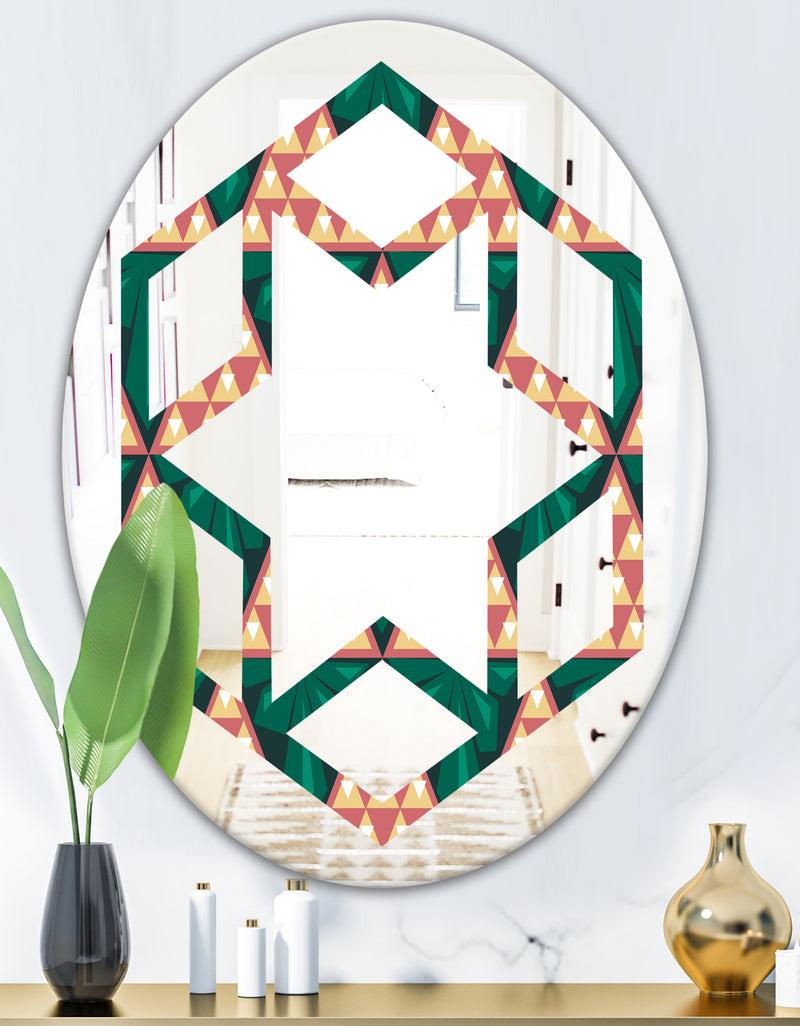 DesignQ Abstract Geometric Retro II - Modern Round Or Oval Wall Mirror - Hexagon Star