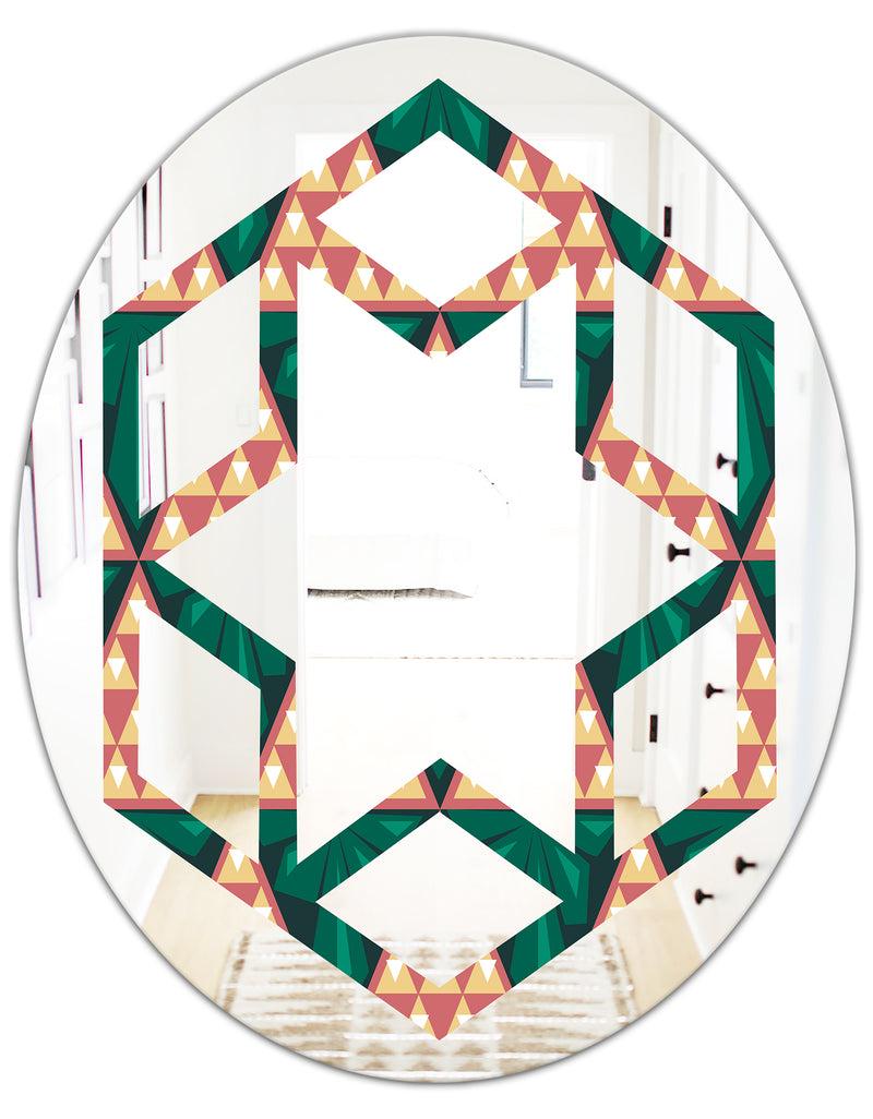 DesignQ Abstract Geometric Retro II - Modern Round Or Oval Wall Mirror - Hexagon Star