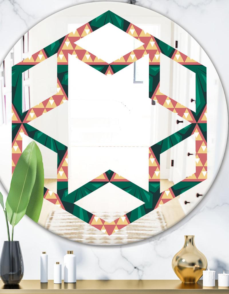 DesignQ Abstract Geometric Retro II - Modern Round or Oval Wall Mirror - Hexagon Star