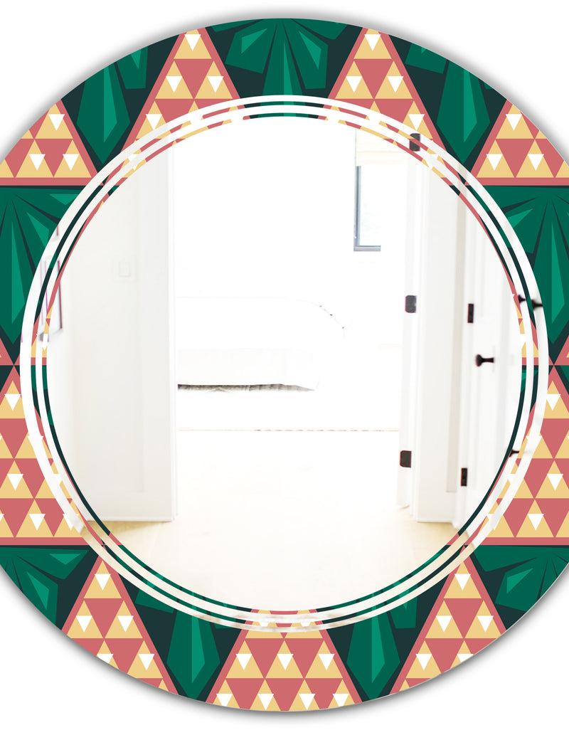 DesignQ Abstract Geometric Retro II - Modern Round Or Oval Wall Mirror - Triple C