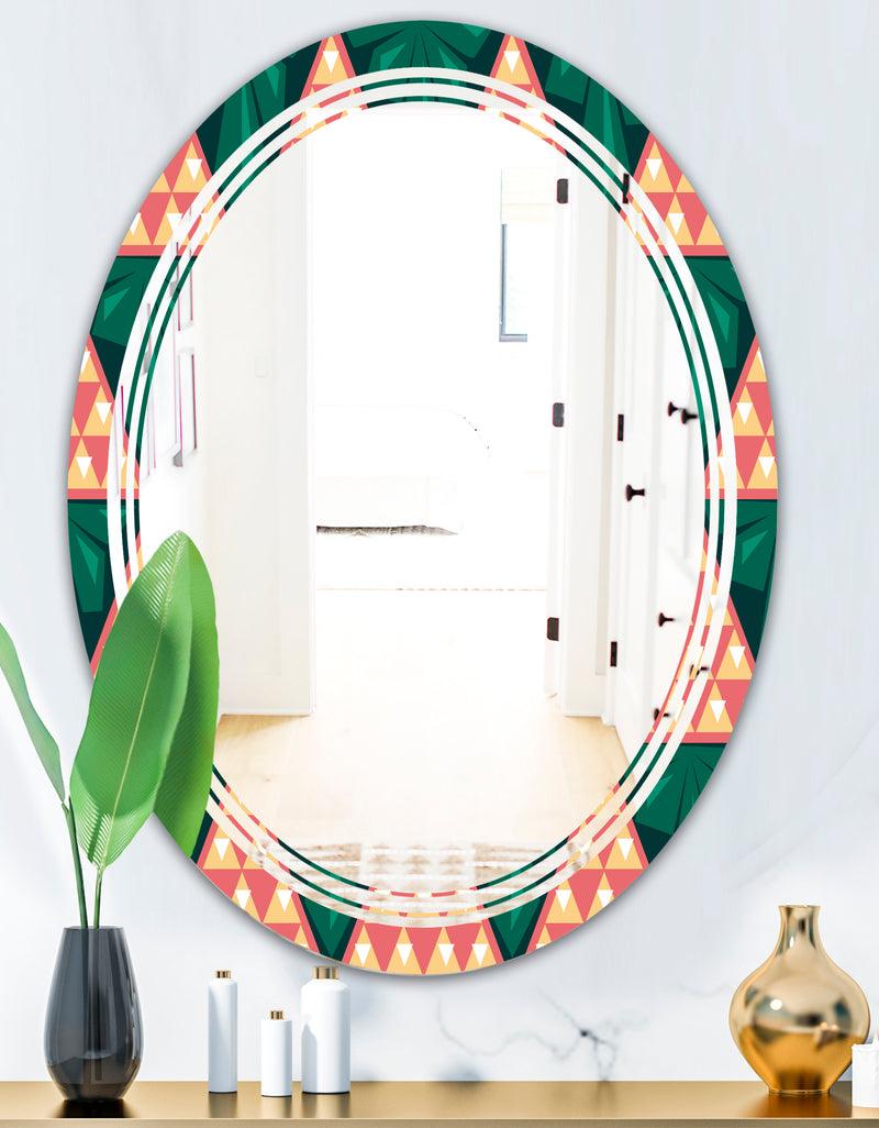 DesignQ Abstract Geometric Retro II - Modern Round Or Oval Wall Mirror - Triple C