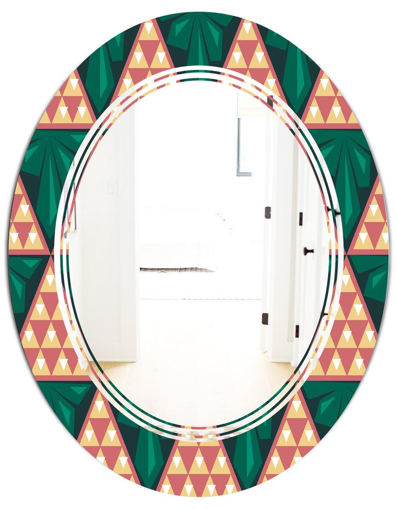 DesignQ Abstract Geometric Retro II - Modern Round Or Oval Wall Mirror - Triple C