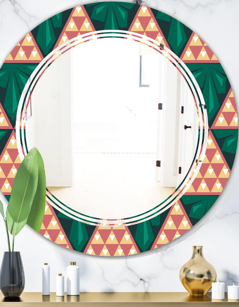DesignQ Abstract Geometric Retro II - Modern Round or Oval Wall Mirror - Triple C